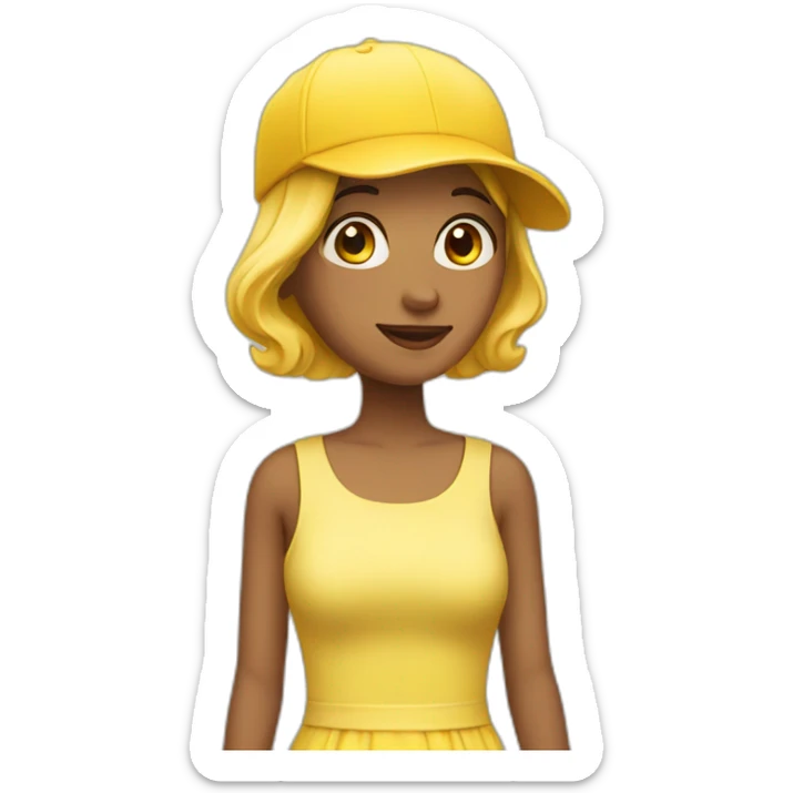 woman wearing a dress and a yellow cap sticker