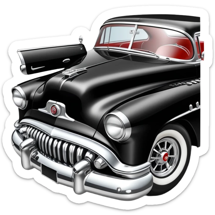 classic hot rod car, 1950s Buick Century influence, black and white colors sticker