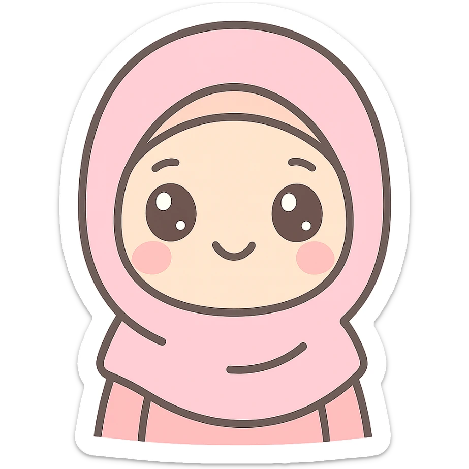 cute cartoon girl wearing a hijab, big eyes, smiling sticker