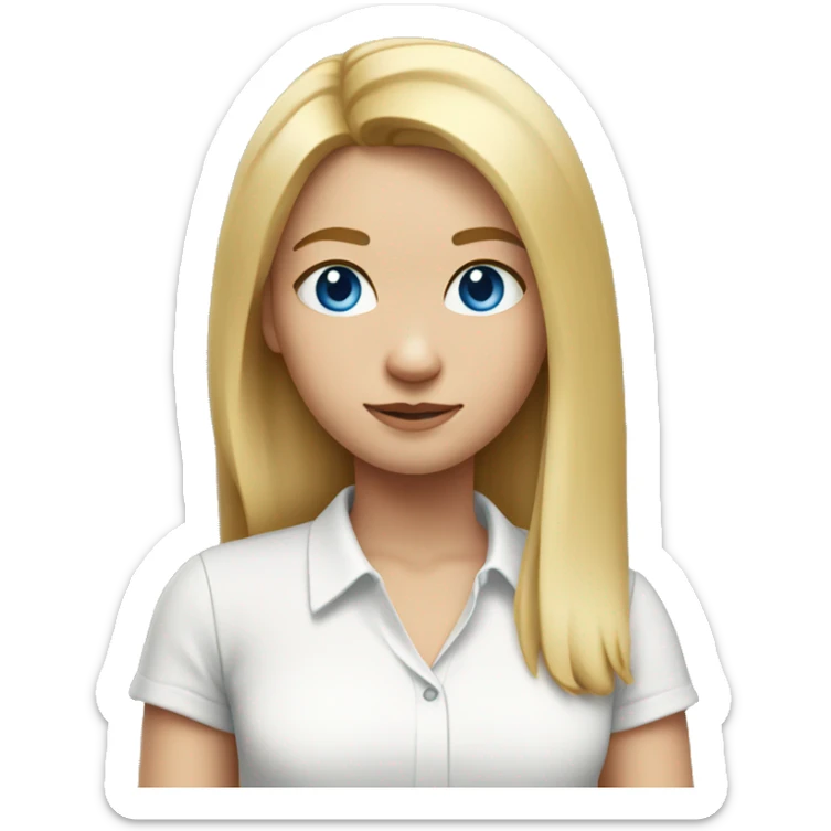 girl with shoulder-length blond straight hair and blue eyes in a white shirt sticker