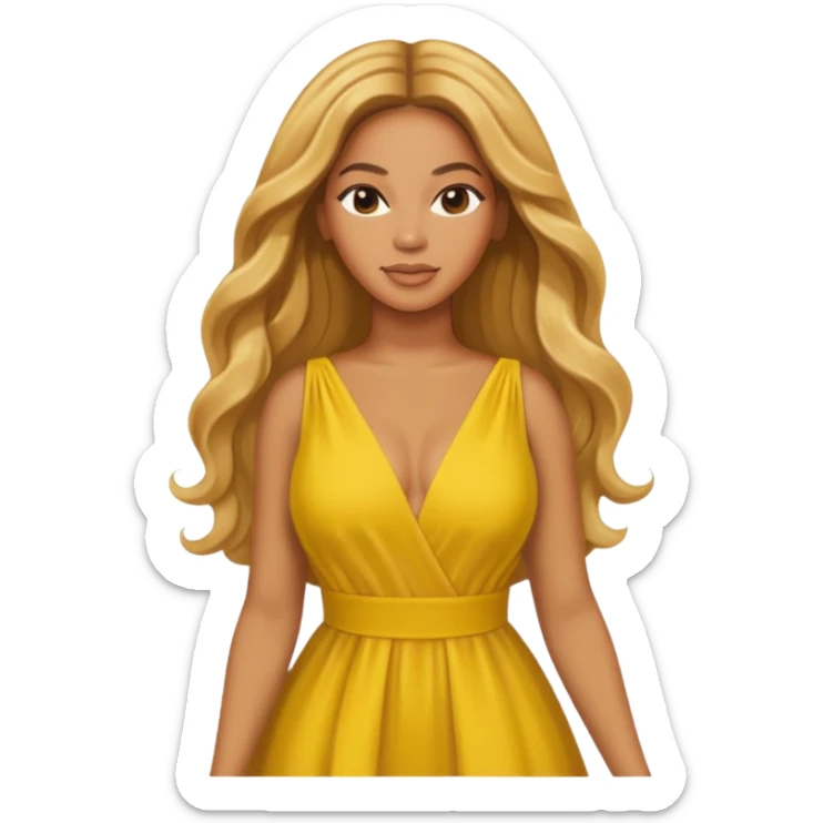 Beyonce with long golden blonde hair, yellow outfit sticker