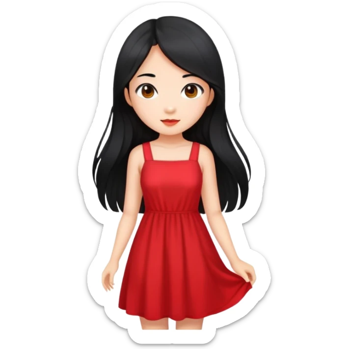 Beautiful Asian girl with long black hair wearing a red sundress sticker