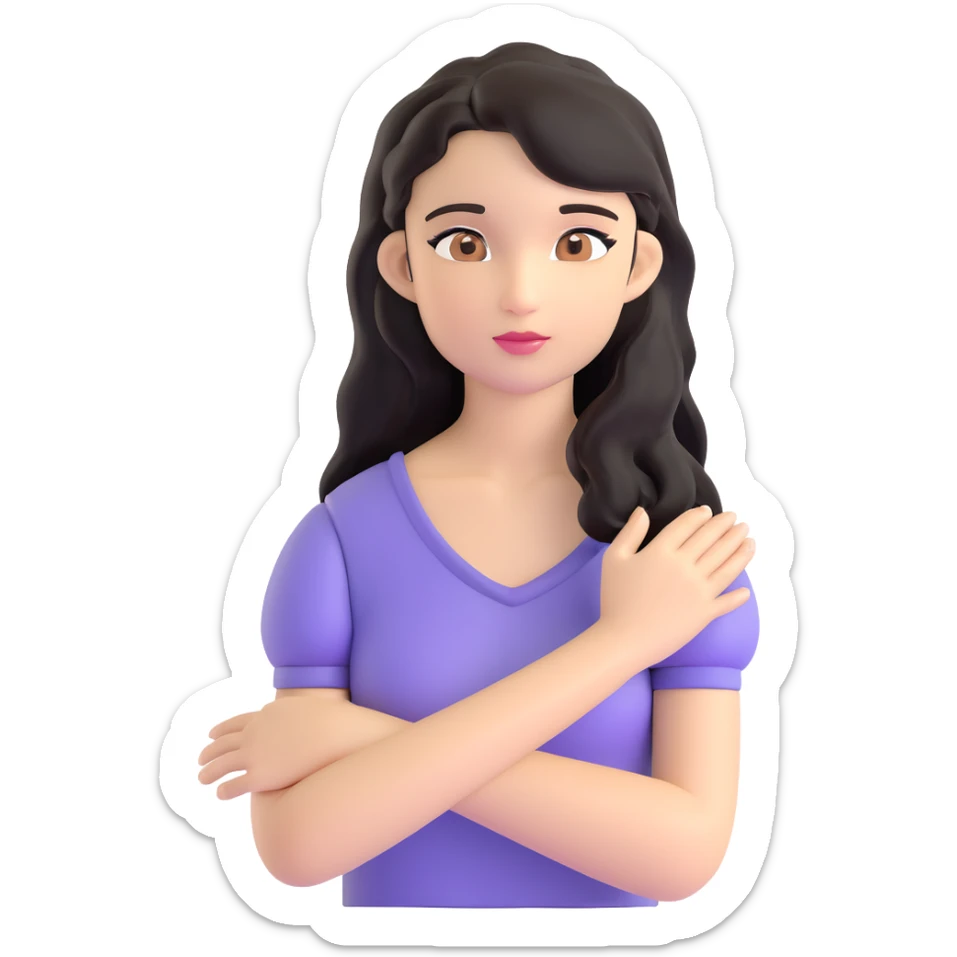 strong girl with brown eyes, flesh-colored skin, long slightly wavy black hair sticker