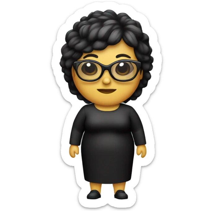 Mujer 52 años ,gordita,con gafas pelo largo negro i flequillo pelo negro sticker