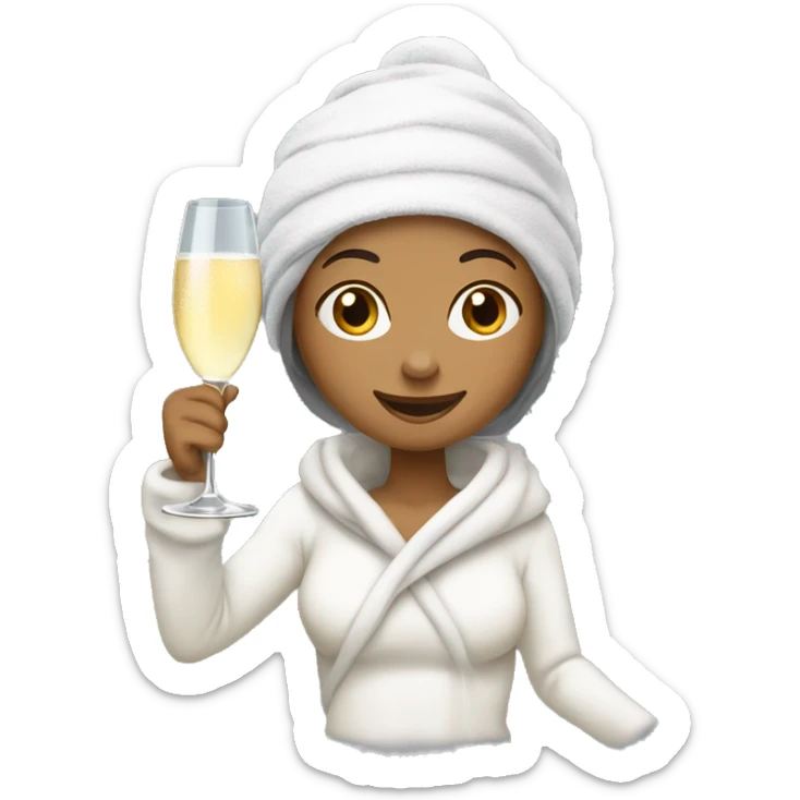 Girl wearing a towel on her head and around her body and skiing with a glas of champagne in her hand  sticker