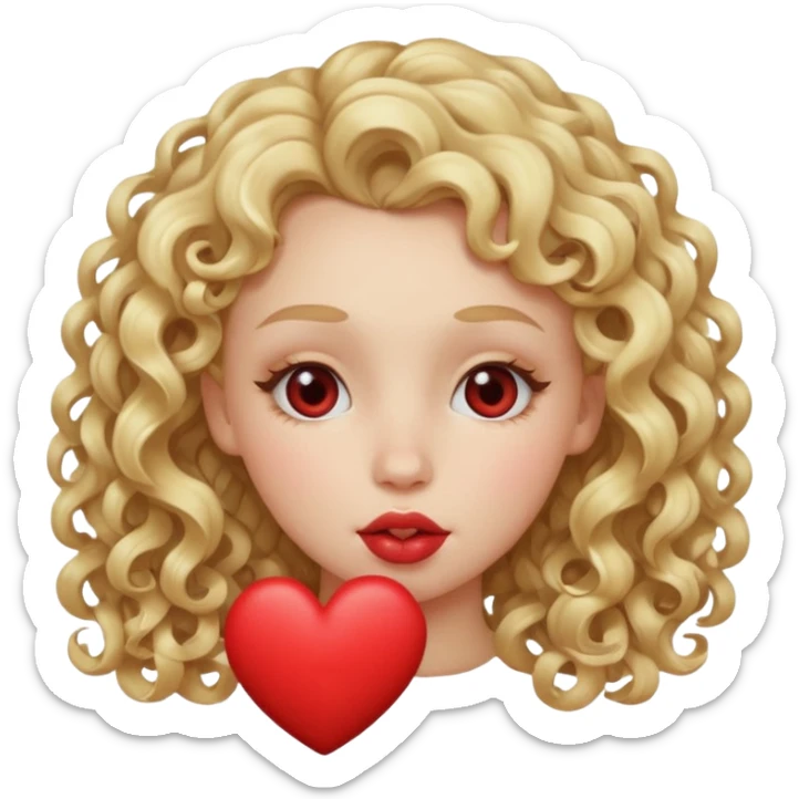 Curly blonde hair pale girl with heart eyes and kiss lips sticker