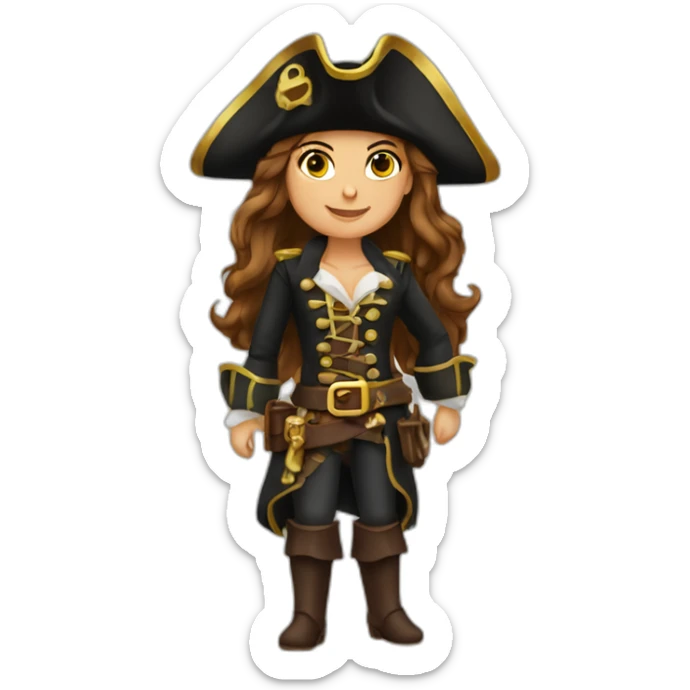 pirate captain woman long brown hair golden eyes tan skin sticker