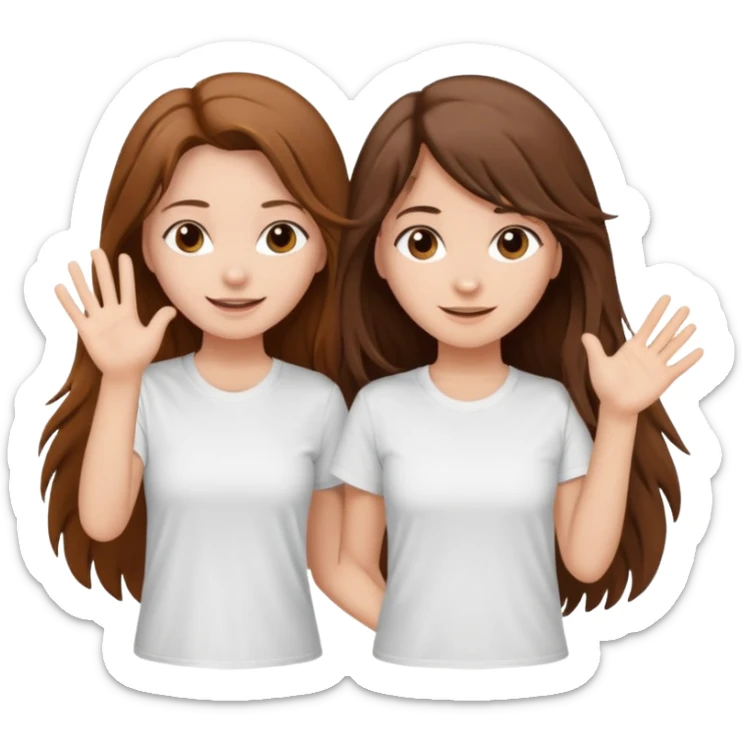 clean girl say hi to each other, she have a long brown hair a little messy and wearing white t-shirt sticker