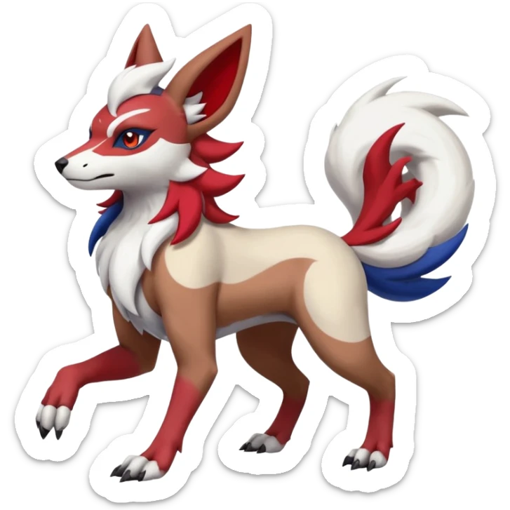 Colorful Skilled Adept Graceful Asian Painted Lycanroc-Absol-Zangoose-fusion-hybrid-creature (full body) sticker