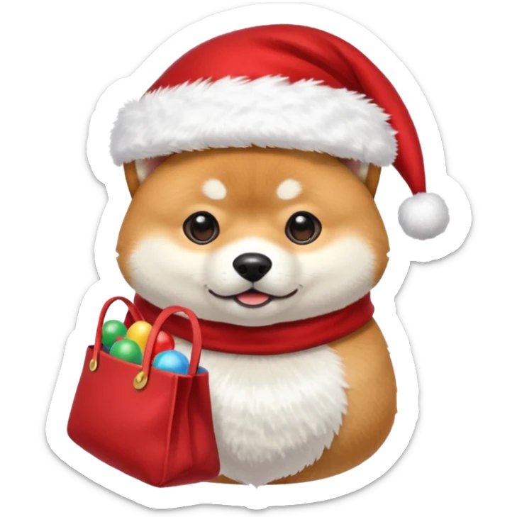 shiba inu wearing santa hat holding a bag of toys snowing sticker