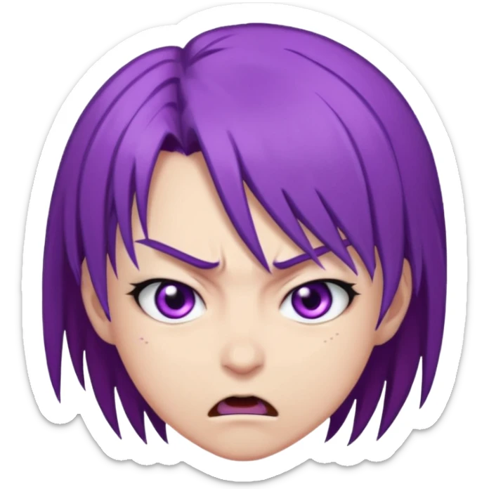 Perso style manga avec des cheveux violet les yeux violet , et un air énervé  sticker
