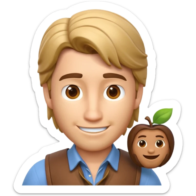Crie um emoji 3D estilo Apple inspirado no personagem Flynn Rider (José) de Enrolados: pele clara, cabelo castanho, sorriso charmoso, sobrancelha arqueada, expressão confiante e divertida sticker