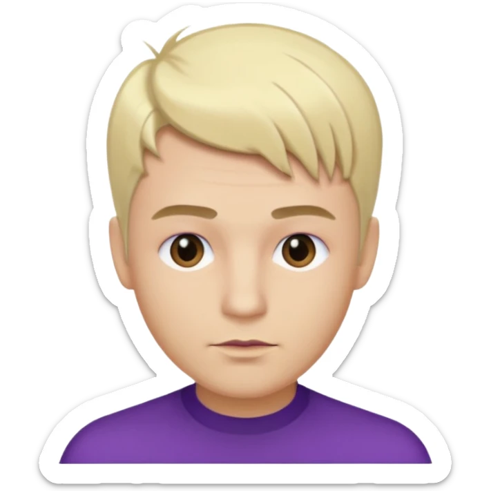 A man with blonde mod hair, brown eye and eyebrow, purple lip sticker