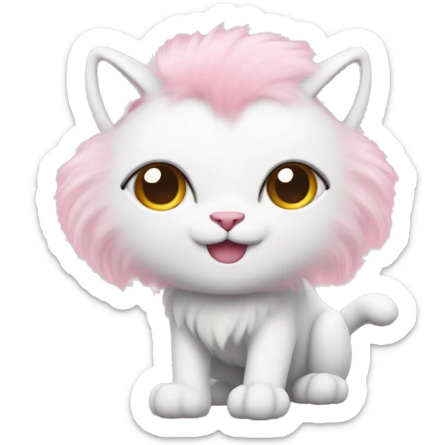 cat with a white fur with baby pink ears, baby pink lion tail and pink leg sticker