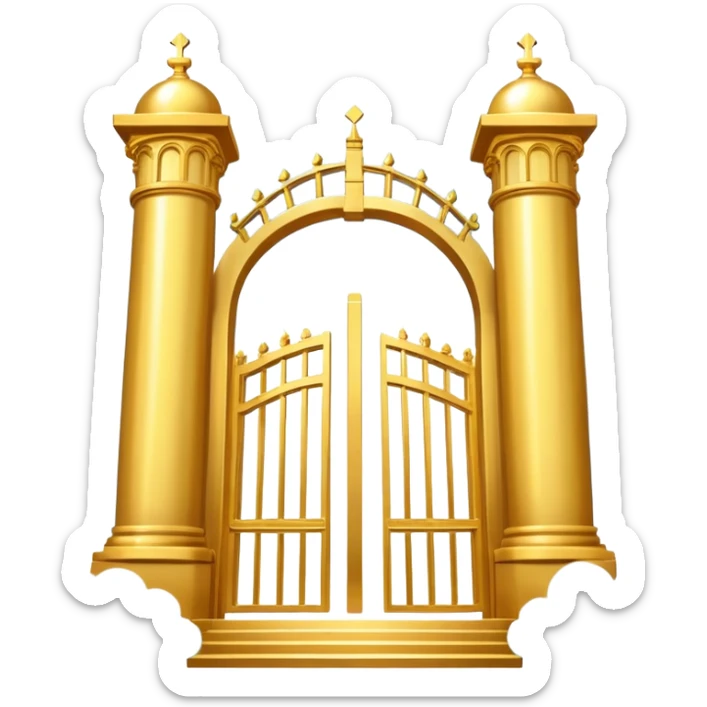 the golden gates to heaven closed in the middle of the emoji with a cloud staircase leading up to it the gate should be golden with two large golden pillars supporting the gate so it does not look like it floating in the sky sticker