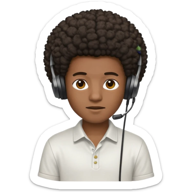 A dark-skinned boy with an afro, gamer , and ears, wearing a white shirt. sticker