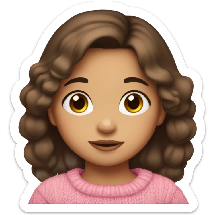 toddler girl, hispanic, long brown hair, brown eyes, pink sweater, winter sticker