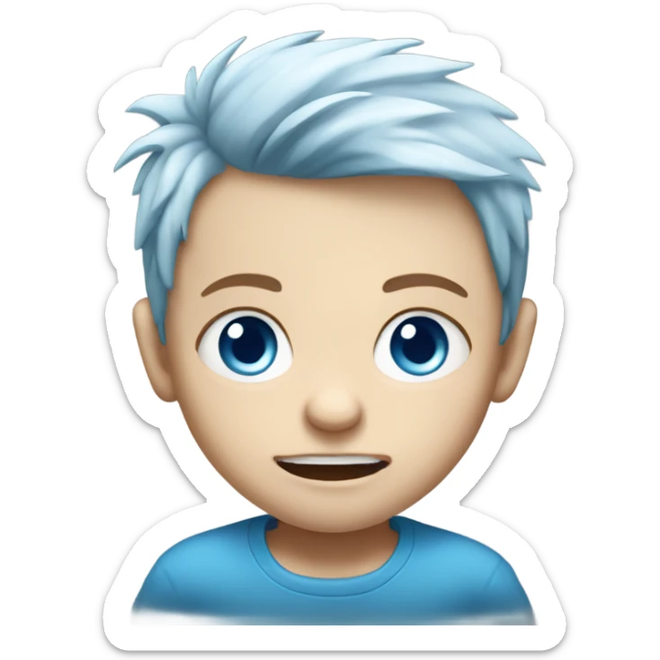 Mad baby Caucasian boy with blue eyes and blue hair sticker