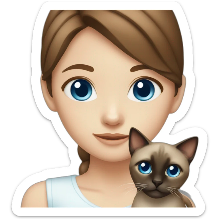 Blue-eyed girl with brown hair with siamese cat sticker