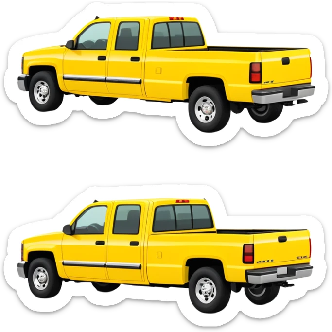 Geometric bright yellow 1997 Chevrolet Silverado C-2500 Crew Cab pickup truck, 30-degree view, clean lines, same yellow as in Kill Bill, minimalist approach, iOS emoji style sticker