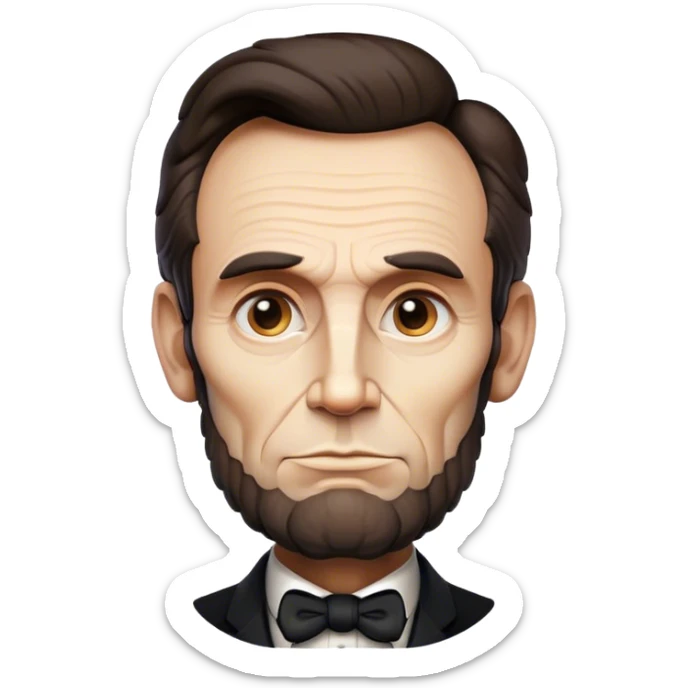 Cinematic Realistic Abraham Lincoln Portrait Emoji, depicted as a stoic iconic statesman with a tall dignified silhouette and thoughtful expression, rendered with detailed textures and dramatic historical lighting that captures his timeless presence. sticker