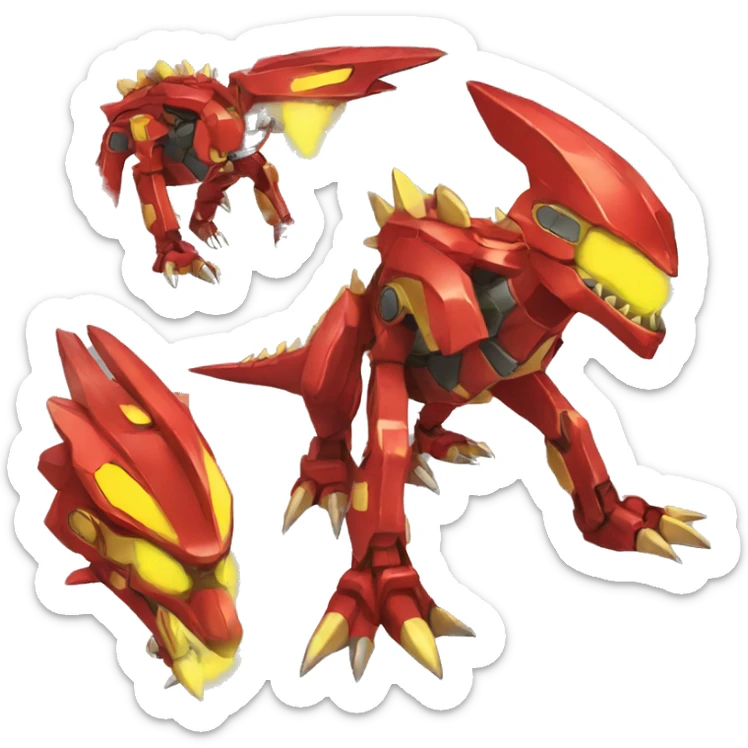  Edgy Red Yellow Shiny Digimon-Fakemon-Reptile-Dragon-Mecha full body sticker