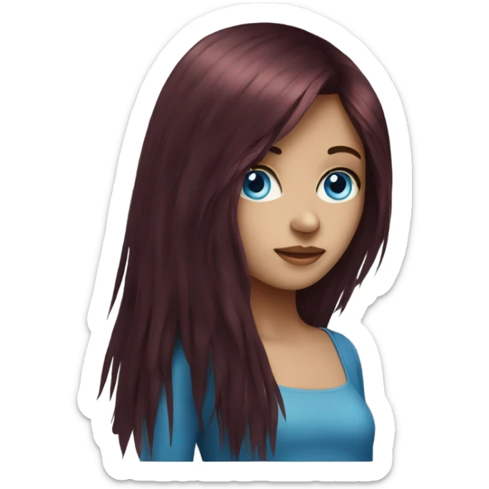Dark red long hair fringe girl with blue eyes sticker