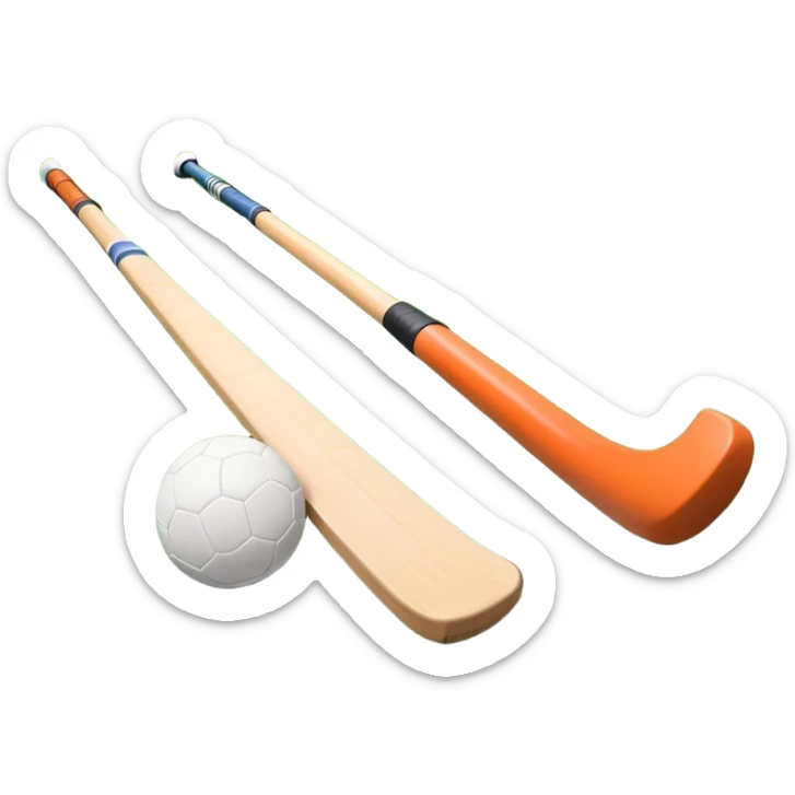 Hockey on grass. A field hockey stick and ball resting on a well-maintained grass field, with the goalposts and markings visible in the background. The scene highlights the precision and focus of the sport, with the vibrant green pitch creating a dynamic atmosphere. sticker