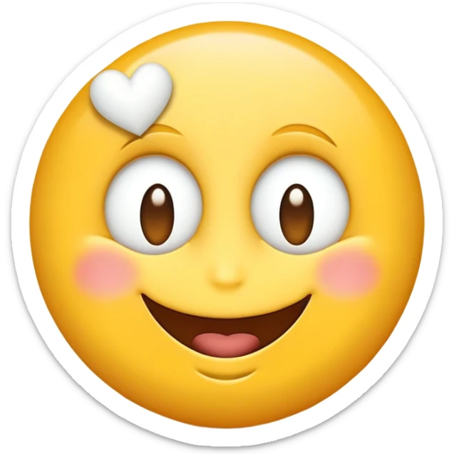 An emoji-style yellow face with a wide smile and two white heart-shaped eyes, expressing admiration or love sticker