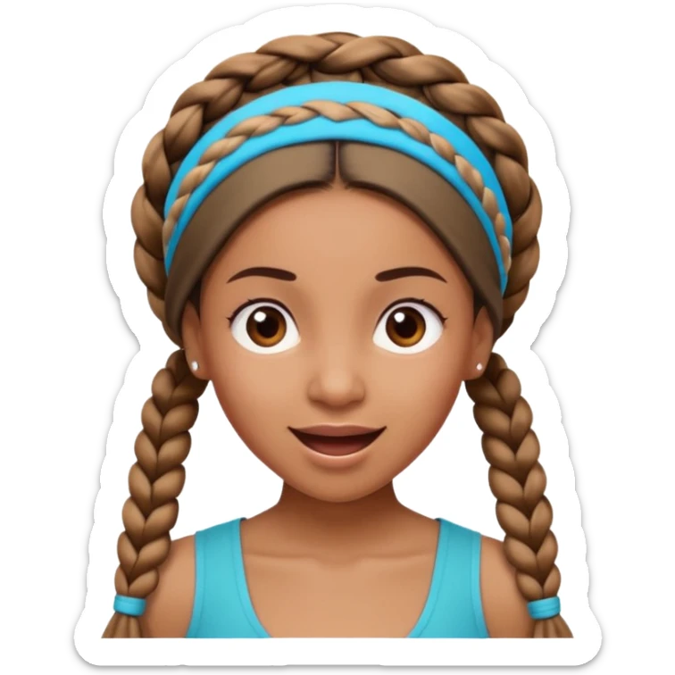 big lose braids starting from the top of the head woman face wiith big visible braids and mono color headband on head excited face and braids as big as headband sticker