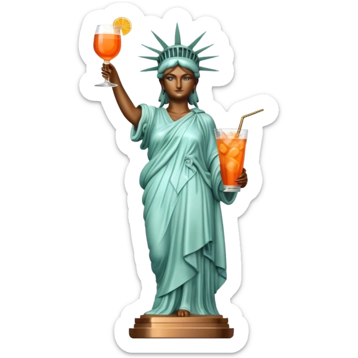 FULL BODY OF STATUE OF LIBERTY WITH AN APEROL SPRITZ COCKTAIL sticker