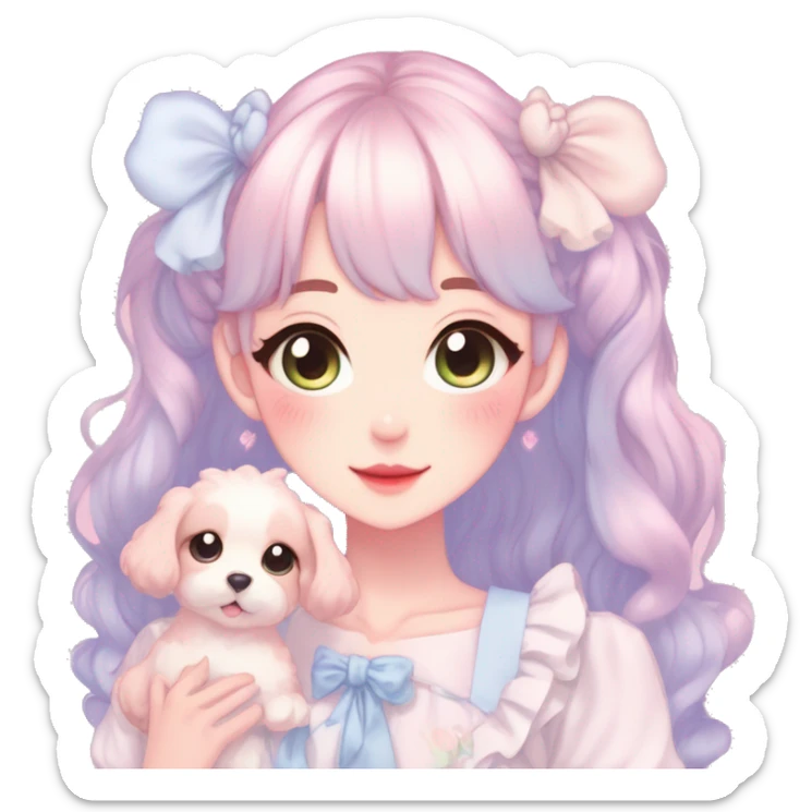 Gorgeous pastel anime style lady with blushing face and puppy ears cottagecore fairycore pastelcore colorful pearly romantic simplistic aesthetic trending style sticker