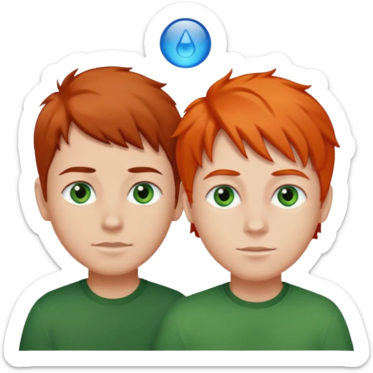 two boys one dark brown hair and green eyes and the other orange hair, blue eyes and light skin sticker