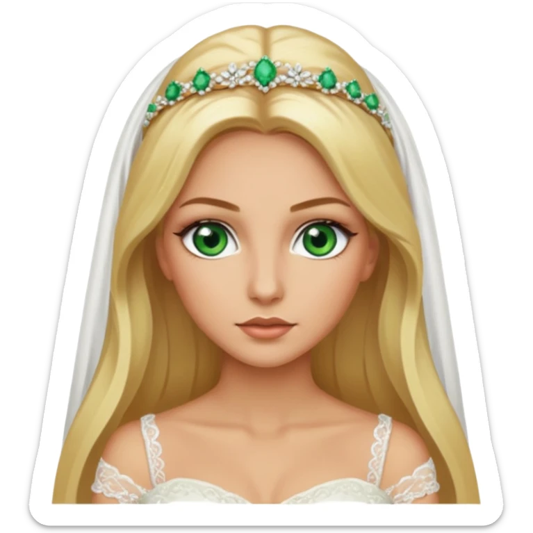 Fille cheuveux blond longt yeux vert  maquiller robe de mariage Métisse chronique sticker