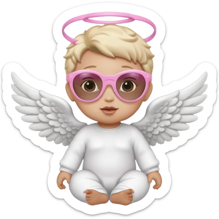 a baby animal with white angel wings and pink sunglasses on sticker