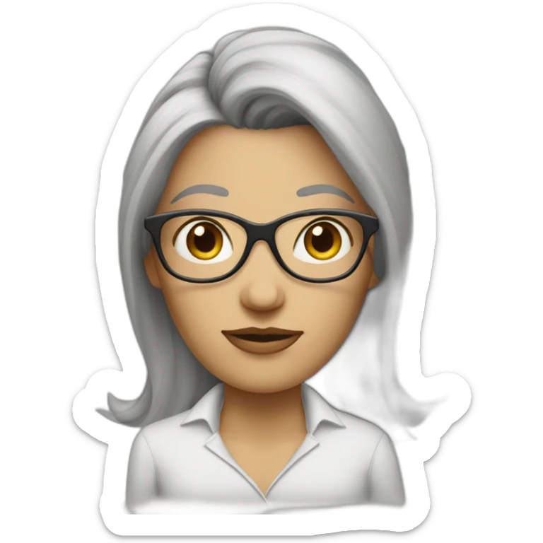white burgundi woman with hair at eck level with glasses and big nose sticker