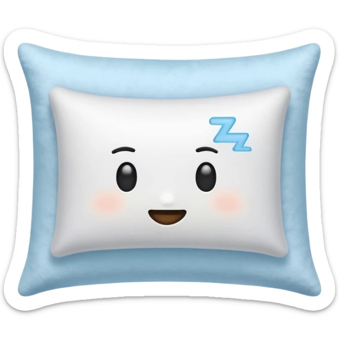 An emoji-style icon of a fluffy white pillow with light blue ZZZ symbols floating above it, soft blanket folded nearby, cozy and calm, flat minimal design, pastel colors, transparent background" sticker