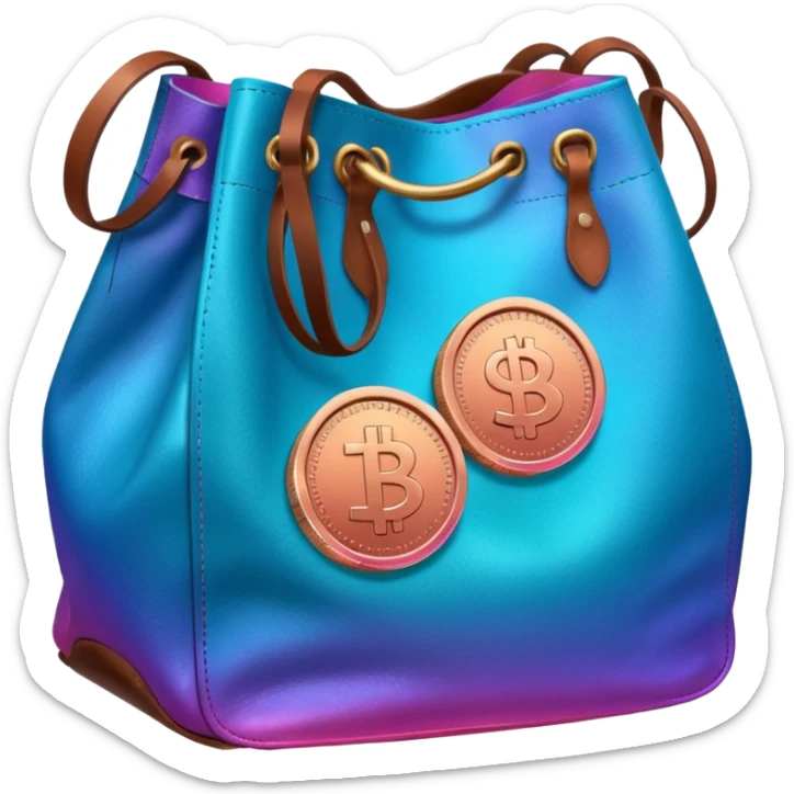 coins  pack in gradient of turquoise, blue, pink, purple, and coral color in leather bag sticker