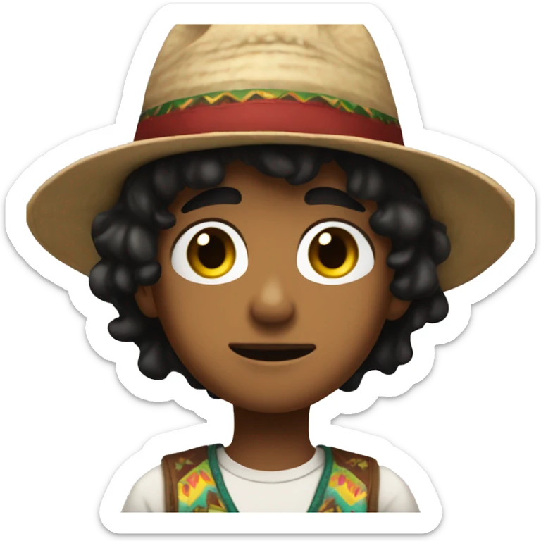 anime kid with brown skin and black hair and a  mexican hat talking with no background sticker
