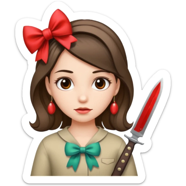 Photo of a killer girl with a knife and a graphic bow in her hair sticker