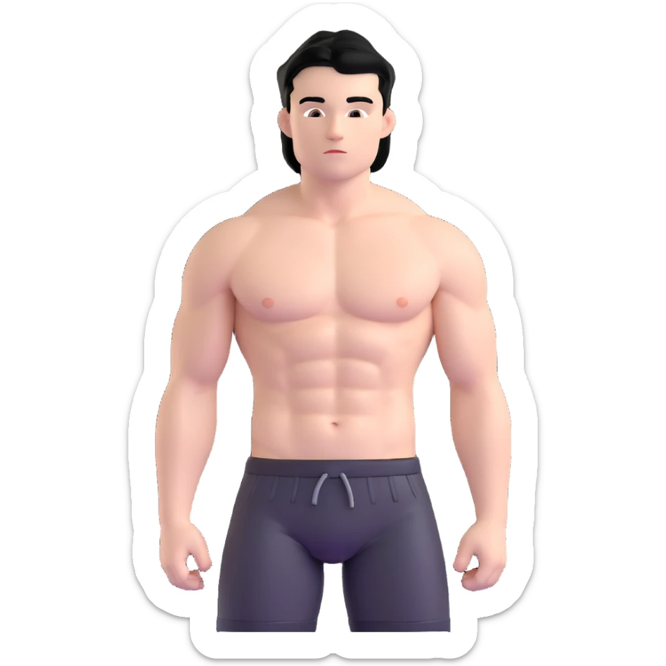 young white man with black hair, muscular, shirtless with nipple piercings sticker