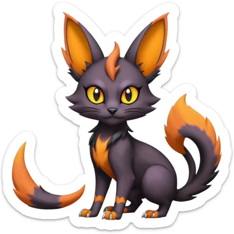 Black edgy Noivern-Noibat-Purloin-Torracat-Lykoi-Caracal-cat-Fakemon-fusion-hybrid-creature sticker