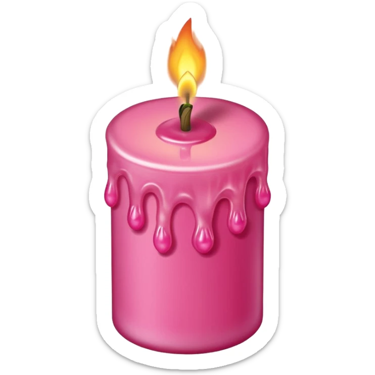 A drawing of a flaming pink candle that could be used at a romantic dinner table. The camera should be isometric at a 75-degree angle. sticker