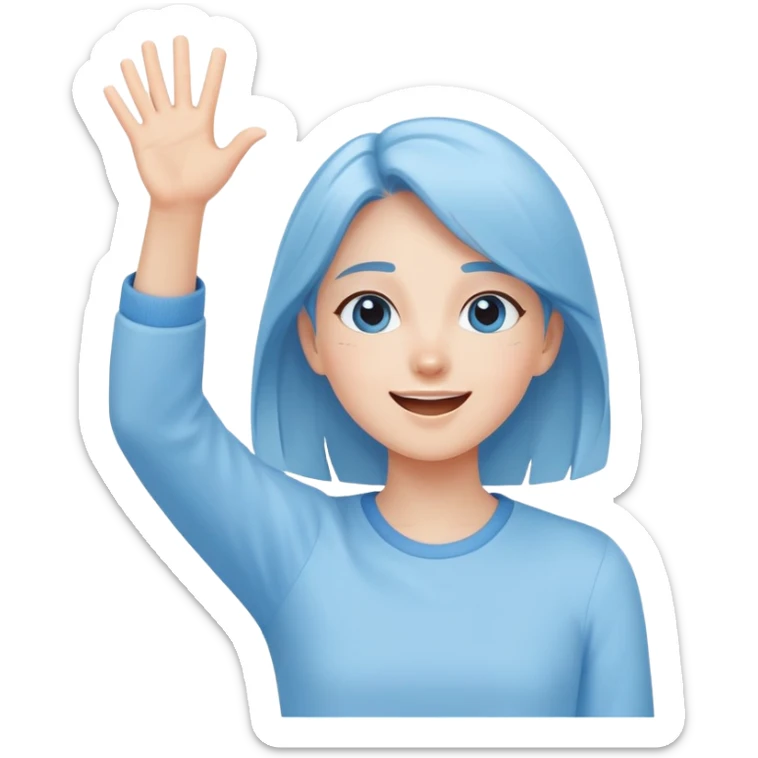 girl wearing pastel blue clothes with arms raised in excitement making a hurray celebration gesture sticker