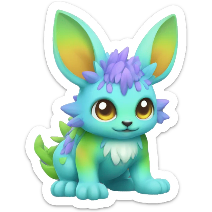 Cute cool colorful fantasy animal hybrid Fakemon full body sticker