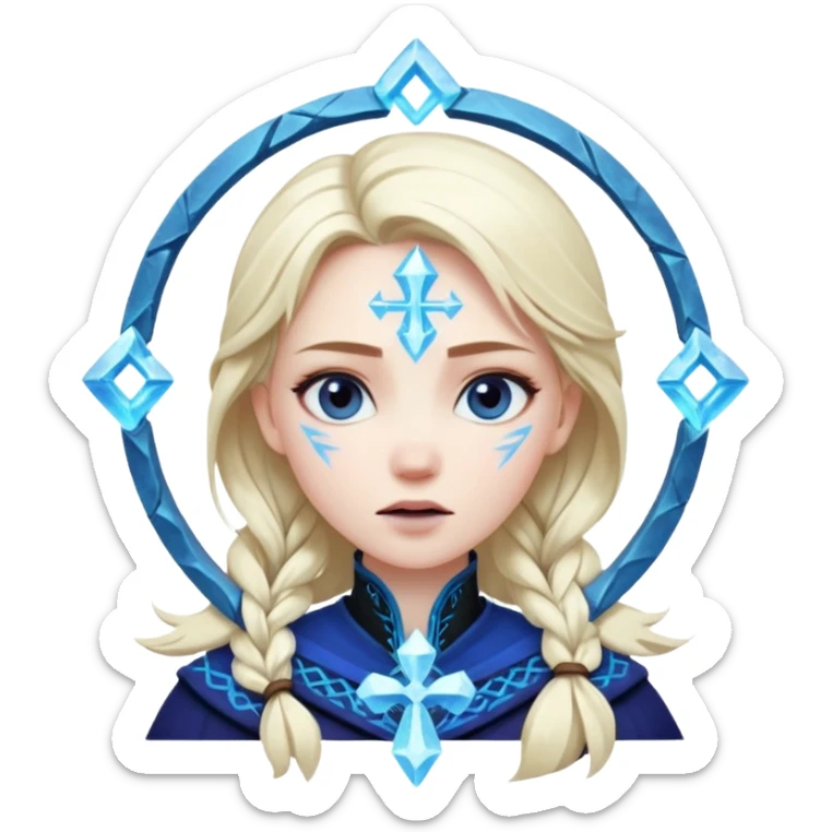 Woman frozen mid-spell, glowing runes around her body, charged silence sticker