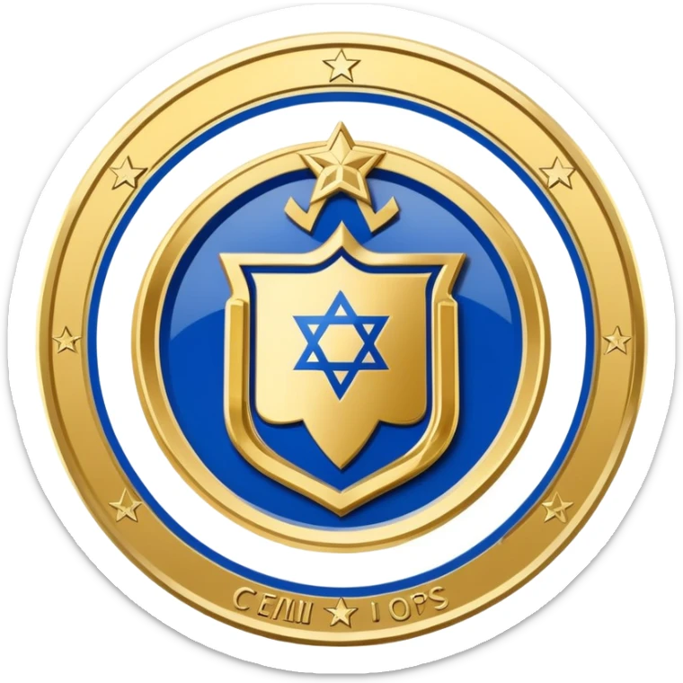 Israeli Premier League champions plate, shiny gold and blue, simple and iconic sticker