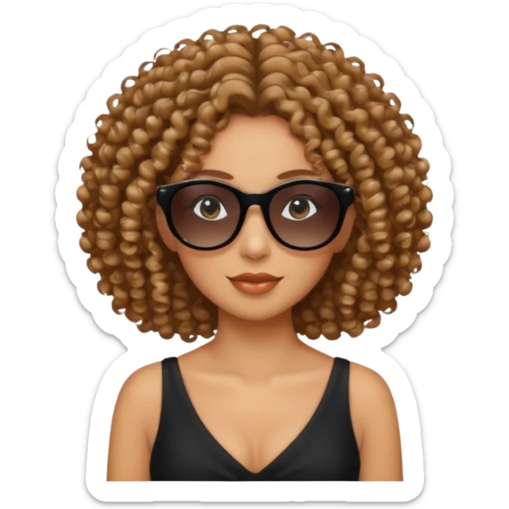 woman police wearing black dress with sun glasses curly hair sticker