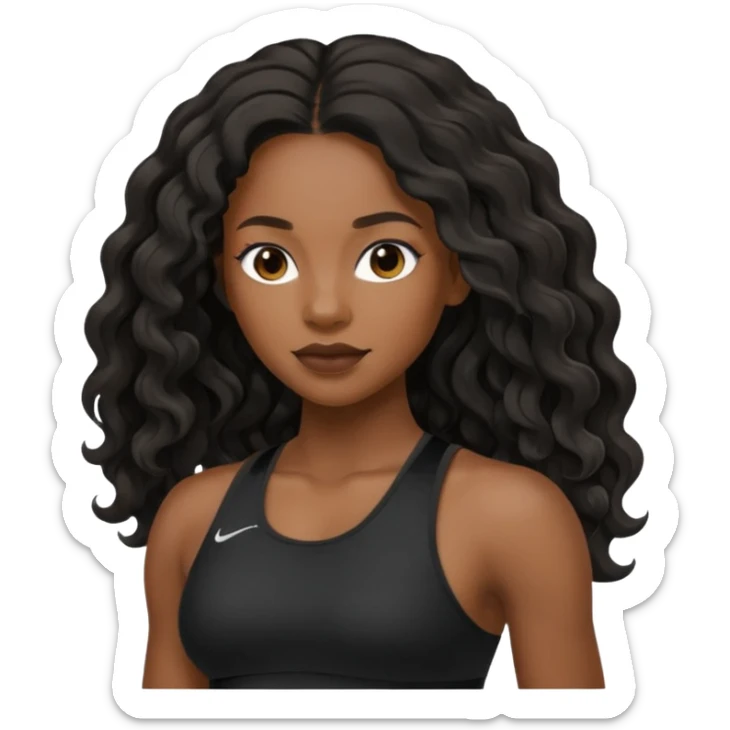 Femme noire avec cheveux longs ondulés qui fait du sport en tenue noire sticker