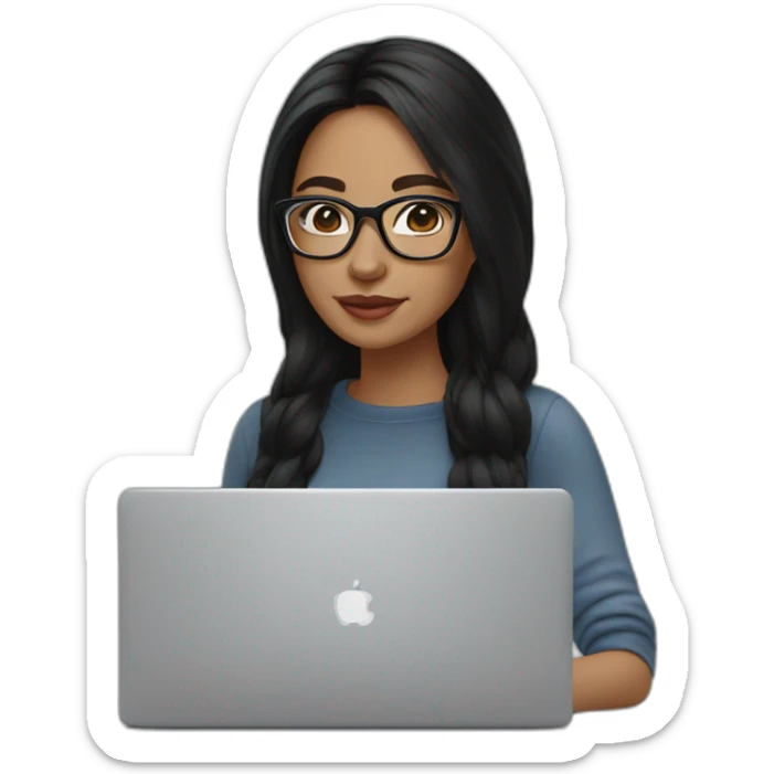 woman peach skin long black hair square glasses on laptop sticker